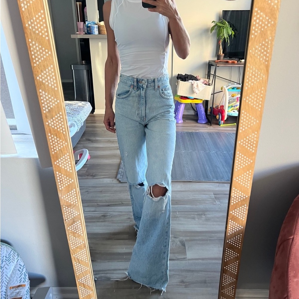 Zara Light Blue Distressed Women's Jeans 0 - Picture 6 of 10